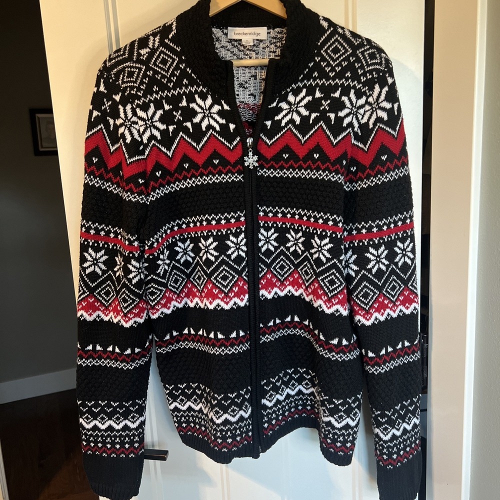 Breckenridge Full Zip Winter Sweater Women's XL Snowflake Cotton